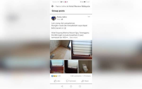 Antara kerosakan pada bilik hotel yang ditularkan individu terbabit.