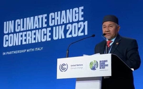 Tuan Ibrahim ketika berucap pada UNFCCC COP-26 di Glasgow, Scotland. - Foto ihsan FB Kementerian Alam Sekitar dan Air