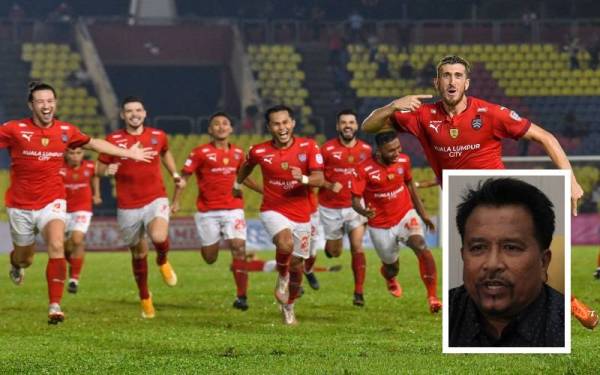 Pemain KL City FC bersorak kegembiraan selepas berjaya mara ke final Piala Malaysia setelah menewaskan Melaka United FC di Stadium Hang Jebat Jumaat lalu. - Foto Bernama. Gambar kecil: Subadron Aziz