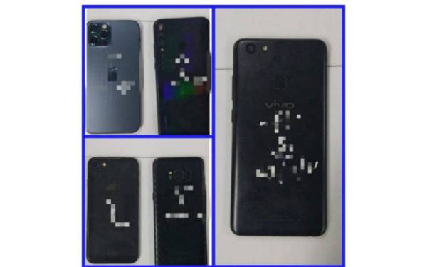 Telefon bimbit yang dirampas daripada suspek.