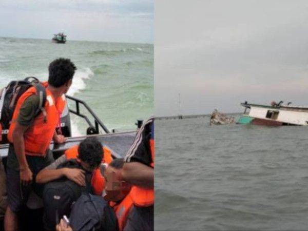 Kesemua kru yang berumur antara 19 hingga 48 tahun telah diselamatkan dan dibawa ke Pejabat Zon Maritim Tanjung Sedili. - Foto Maritim 