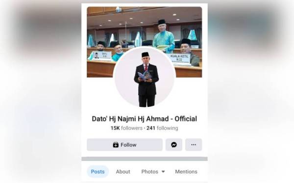 Lima akaun pentadbir yang ditugaskan sebagai admin Facebook Dato'Hj Najmi Hj Ahmad-Official telah dibuang dan digantikan tiga akaun baharu disyaki dari Vietnam.
