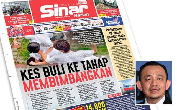 Muka depan laporan Sinar Harian pada Sabtu lalu.