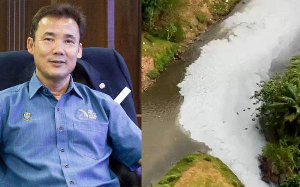 Keadaan sungai yang tercemar tular di media sosial. Gambar kiri: Yew Tung Seang