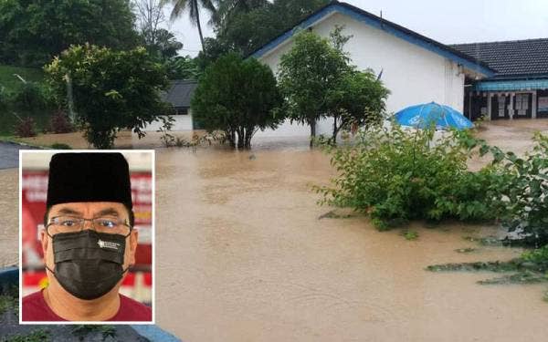 Balai Polis Lubok China turut dilanda banjir. (Gambar kecil: Sulaiman)