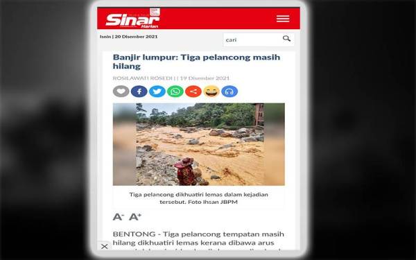 Laporan Sinar Harian pada Ahad.