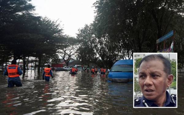 Anggota Angkatan Pertahanan Awam Malaysia (JBPM) meredah air untuk memberi bantuan kepada mangsa banjir ketika tinjauan di Taman Sri Muda Seksyen 25 Shah Alam, pada Selasa. - Foto Bernama (Gambar kecil: Baharudin)