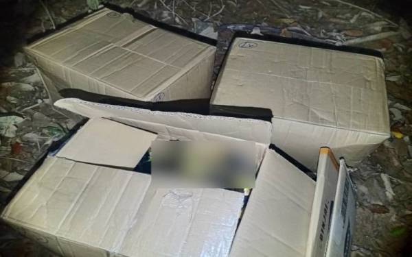 Kotak berisi perisa vape yang ditinggalkan di pengkalan haram berkenaan.