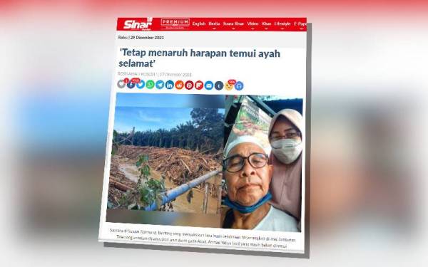 Mangsa yang dikenali sebagai Ahmad Yahya, 71, dipercayai antara yang hilang dalam kejadian lima buah kenderaan terperangkap di atas jambatan Telemong sebelum dihanyutkan arus sungai yang melimpah.