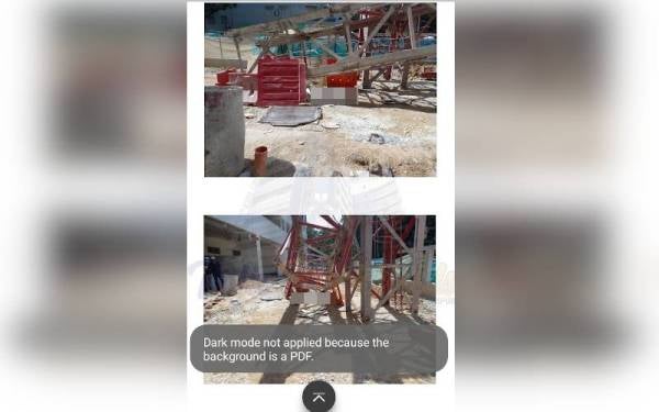 Buruh binaan maut ditimpa tiang besi sebuah kren yang terjatuh di tapak pembinaan berhampiran Jalan Kuchai Maju, Kuchai Ent Park di sini pada Rabu.