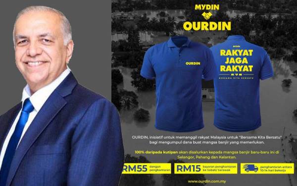 Baju T OURDIN menunjukkan solidariti kepada mangsa banjir. Gambar kiri: Ameer Ali Mydin