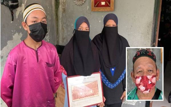 Dari kiri: Mohd Samsul, Nur Salehah dan Nur Hidayah ketika ditemui di rumah mereka di Bandar Armada Putra pada Jumaat. (Gambar kecil: Abdul Hamid)