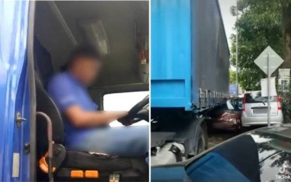 Paparan videp tular pemandu lori berkenaan selepas melanggar tiga kereta lain di BRP 8/2, Sungai Buloh.