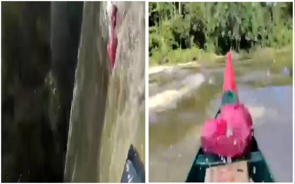 Tangkap layar rakaman video detik yang sempat dirakam selepas bot dinaiki mangsa karam di Jeram Panjang, Sungai Tembeling, Jerantut pada Rabu.
