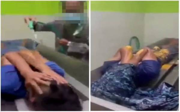 Video memaparkan seorang pemuda memandikan di bilik jenazah kerana cuba mencuri duit tabung masjid dalam keadaan lengkap berpakaian.
