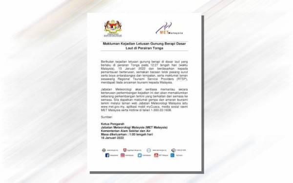 Kenyataan MetMalaysia pada Ahad.