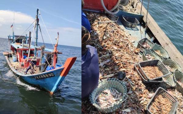 Bot kelas B yang ditahan selepas menggajikan pekerja asing tanpa kebenaran di perairan Tanjung Karang pada Sabtu.
