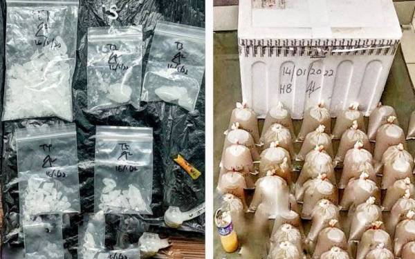 Sebahagian air ketum dan dadah dirampas dalam serbuan itu.