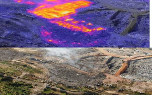 Termal imej kebakaran Tapak Pelupusan Sampah Pulau Burung yang dikeluarkan oleh JAS