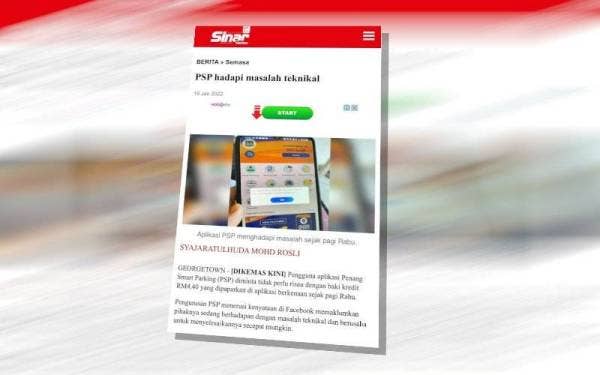 Laporan Sinar Harian mengenai PSP yang mengalami masalah teknikal pada Rabu.