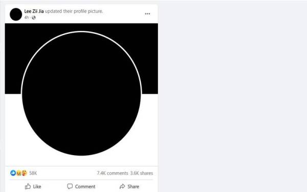 Paparan gambar profil di laman sosial Facebook Zii Jia.