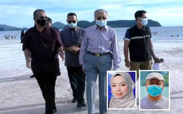 Shukor (kiri) bersama Dr Mahathir ketika beliau turun padang melawat kawasan sekitar Langkawi. (Gambar kecil: Normardiana, Amar Pared)