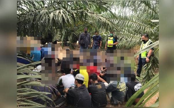 Sebahagian penagih dadah yang ditahan di bekas tapak pelupusan sampah Krubong di sini, pada Ahad.