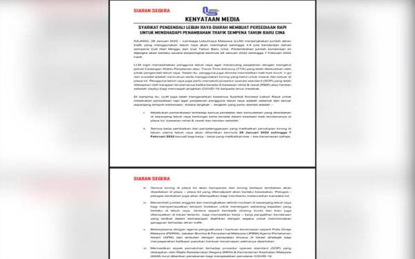 Kenyataan media yang dikeluarkan oleh LLM pada Jumaat.