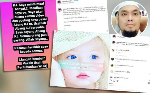 Defendan juga diarahkan menulis dan menyiarkan permohonan maaf kepada Abu Syafiq di laman Facebook dan YouTube. - Foto IG/@ustazabusyafiq (Gambar kecil tangkap layar hantaran Instagram Abu Syafiq)