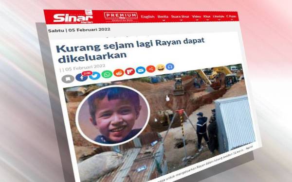 Laporan Sinar Harian mengenai misi menyelamat budak lelaki yang jatuh dan terperangkap di dalam lubang perigi sempit sedalam 32 meter di Maghribi.