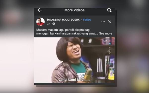 Tangkap layar video lagu parodi yang dikongsi Asyraf Wajdi di Facebooknya.