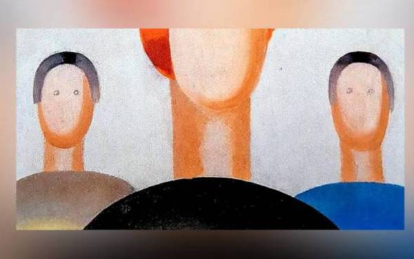 'Mata' yang dilukis pada karya Anna Leporskaya berjudul 'Three Figures'. - Foto AP