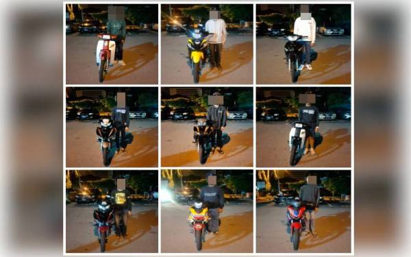 Sembilan penunggang motosikal yang ditahan dibawa ke IPD Klang Selatan untuk siasatan lanjut.