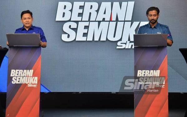 Noor Azleen (kiri) dan KD Hussin pada program Berani Bersemuka bertajuk PRN Johor: Undi 18 Jadi Penentu Kerajaan pada Isnin.