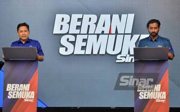 KD Hussin (kanan) bersama Noor Azleen (kiri) sebagai panelis dalam program Berani Semuka bertajuk 'PRN Johor: Undi 18 Jadi Penentu Kerajaan' di Karangkraf pada Isnin. -Foto Sinar Harian/Asril Aswandi Shukor