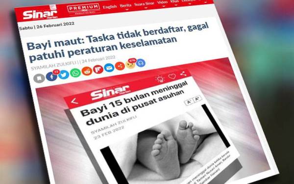 Laporan Sinar Harian pada Khamis mengenai taska di mana seorang bayi perempuan berusia 15 bulan meninggal dunia pada Selasa didapati tidak berdaftar.