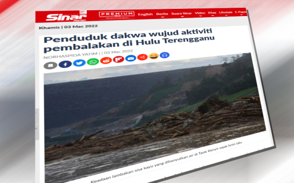 Laporan Sinar Harian hari ini mengenai dakwaan penduduk bahawa bahawa aktiviti pembalakan berdekatan kawasan Tasik Kenyir menjadi punca banjir sejak Isnin.