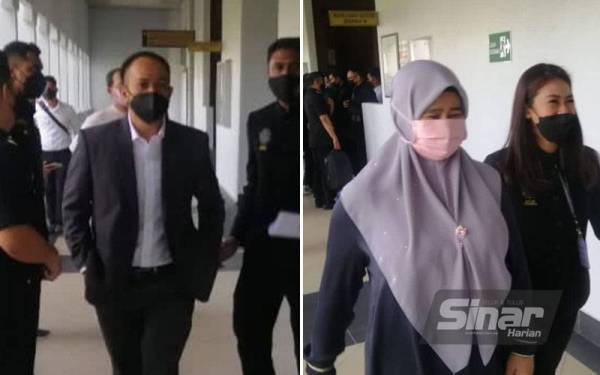 Ab Aziz (dua dari kiri) dibawa ke Mahkamah Sesyen Kuala Lumpur pada Khamis atas pertuduhan terlibat dalam pengubahan wang haram berhubung sindiket pengeluaran Pas Lawatan Kerja Sementara (PLKS). Gambar kanan: Anita (kiri) dibawa ke Mahkamah Sesyen Kuala Lumpur pada Khamis atas pertuduhan terlibat dalam pengubahan wang haram berhubung sindiket pengeluaran Pas Lawatan Kerja Sementara (PLKS).