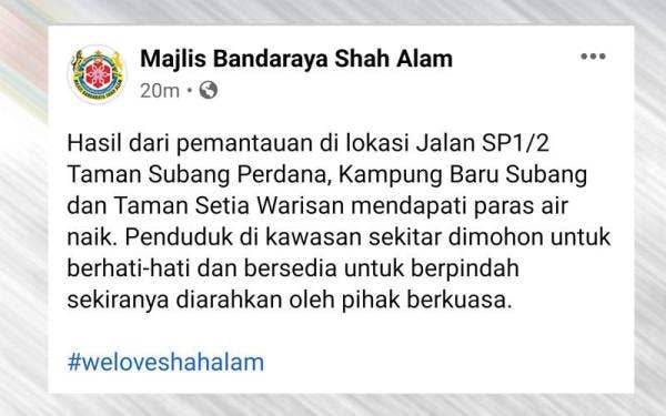 Tangkap layar kenyataan MBSA yang memuat naik hantaran pada Rabu.