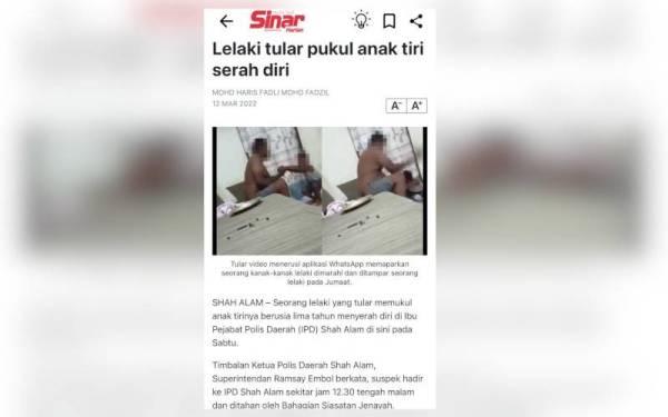 Laporan Sinar Harian pada 12 Mac lalu.