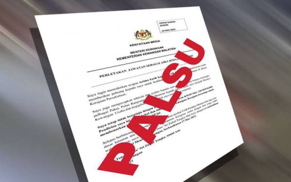 Surat peletakan jawatan Menteri Kewangan palsu yang tular.