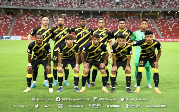 Kesebelasan utama Harimau Malaya pada Rabu. - Foto Facebook FAM