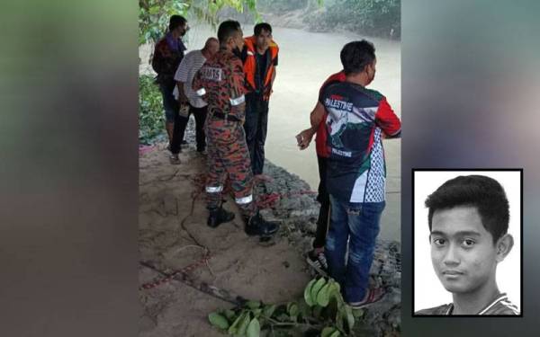 Pasukan penyelamat melakukan operasi pencarian di lokasi kejadian. (Gambar kecil: Muhammad Saiful)