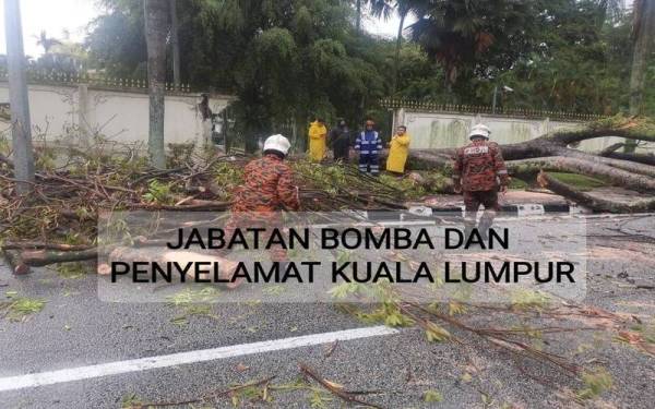 Pokok tumbang mengakibatkan pagar tembok batu Muzium Istana Diraja dan dua buah kenderaan rosak.
