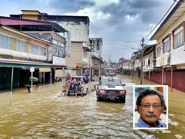 Keadaan jalan masuk ke Zon Bebas Cukai Rantau Panjang ditenggelami banjir pada Januari tahun lalu. (Gambar kecil: Mohideen)