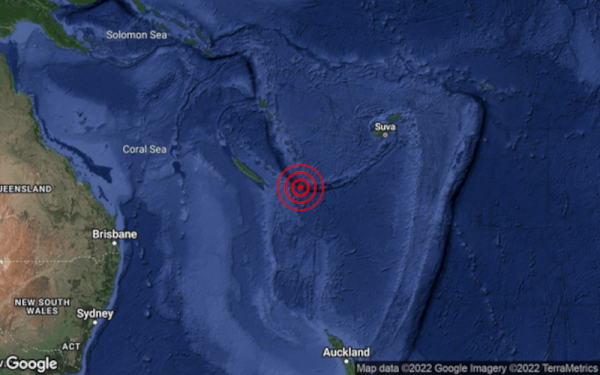 Kedudukan gempa bumi berskala 6.5 Richter yang melanda tenggara Kepulauan Loyalty pada awal pagi Khamis.
