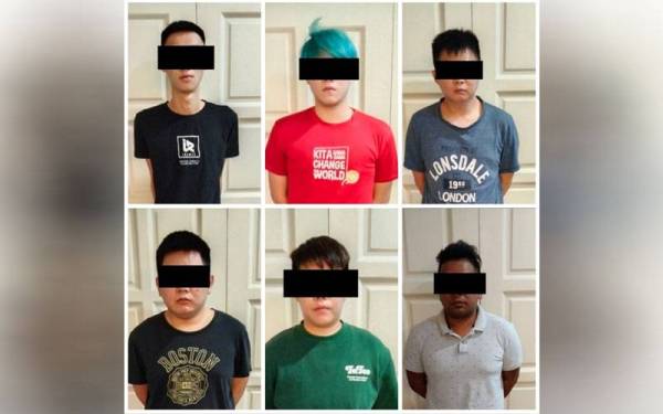 Enam individu yang ditahan disyaki terlibat dalam sindiket 'ah long' di Bachang awal bulan ini.