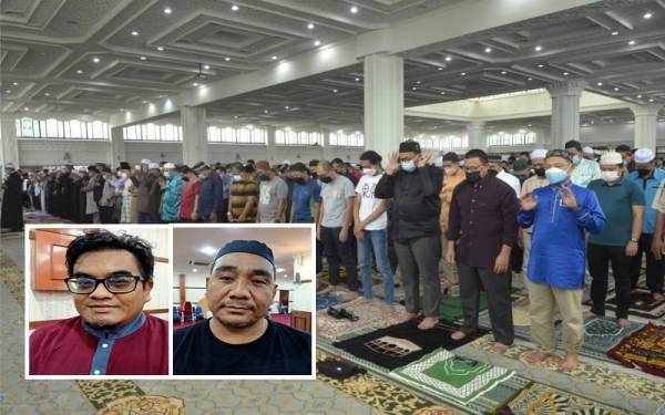 Jemaah di Masjid Sultan Idris Shah II, di sini merapatkan saf solat Jumaat setelah dibenarkan mulai 1 April 2022. (Gambar kecil: Ahmad Akhdhorr (kiri) dan Azhar )