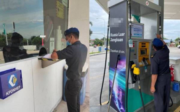 Anggota penguat kuasa melakukan pemantauan di stesen minyak di sekitar Johor Bahru. - Foto KPDNHEP Johor