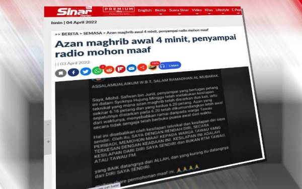 Laporan Sinar Harian pada Ahad.